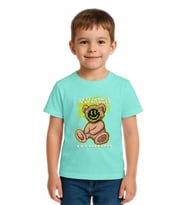 Unisex Ayıcık Bear Baskılı Çocuk Tişört pamuklu penye kumaş (Mint)