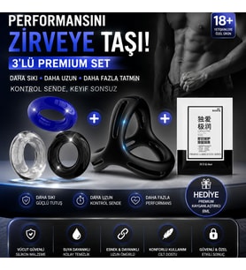 Premium Performans Seti 3'lü Silikon Penis Halkası + Ultra Esnek Halka + Kayganlaştırıcı Jel