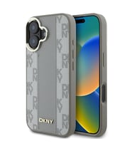Apple iPhone 16 Uyumlu Kılıf DKNY Orjinal Lisanslı M-safe Şarj Özellikli 3D Yazılı Checkered Pattern Kapak (Bej)