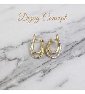 Zirkon Taşlı Altın Kaplama Kıvrımlı Küpe Modern Çift Hatlı Tasarım-Dz-1