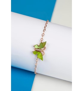 Yeşil Opal Rose Renk 925 Ayar Gümüş Kelebek Bayan Bileklik