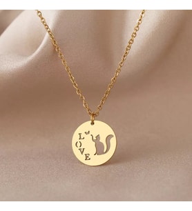 Kişiye Özel 925 Ayar Gümüş İsim Kedi Kolye (Gold)