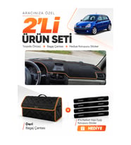 RENAULT CLİO SYMBOL AİRBAGLİ (2003-2006) Uyumlu Torpido Örtüsü + Deri Bagaj Çantası Seti - Siyah Kahverengi