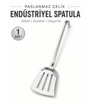Beylini Delikli Endüstriyel Servis Spatulası Delikli Paslanmaz Çelik Uzun Saplı Geniş Yüzeyli Asılabilir Izgara Tava Lokanta Okul Yemekhane Profesyonel