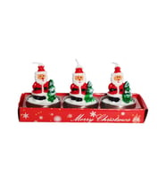 3 Adet 4cm Yılbaşı Tealight Mum Noel Baba Çam Ağaçlı