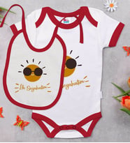 BK Kids İlk Seyahat Tasarımlı Kırmızı Bebek Body Zıbın ve Mama Önlüğü Hediye Seti-1