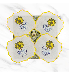Limon Ağacı Nakışlı Bardak Altları - Keten Kumaş
