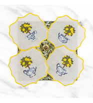 Limon Ağacı Nakışlı Bardak Altları - Keten Kumaş