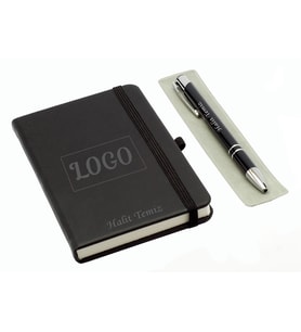 Kişiye Özel Logolu Deri Lastikli Defter Kalem Seti