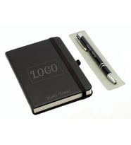 Kişiye Özel Logolu Deri Lastikli Defter Kalem Seti