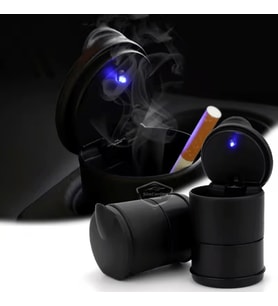 Üniversal Mavi Led Işıklı Spor Oto Küllük Kapaklı Bardaklıklı Araç İçi Küllük Araba Küllüğü Siyah