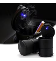 Üniversal Mavi Led Işıklı Spor Oto Küllük Kapaklı Bardaklıklı Araç İçi Küllük Araba Küllüğü Siyah