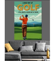 Golf Oynayan Yaşlı Adam Dekoratif Kanvas - Mdf Ahşap Tablo