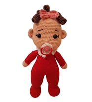 Kırmızı Kız Emzikli Tombiş Bebek Amigurumi Organik Oyuncak