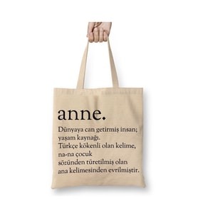 Anne Kelime Anlamı Anneler Günü Beyaz Bez Çanta Uzun Saplı Alışveriş Çantası Plaj Çantası