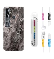 Tecno Spark 6 6 Go 8C 8 Pro 7 7 Pro Kılıf Kablo Koruma Spiral Silikon Gri Mermer 1376