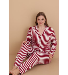 Mirano 9851 Uzun Kollu Şardonlu Soft Kışlık Düğmeli Büyük Beden Kalpli Kadın Pijama Takımı