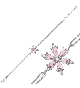 925 Ayar Gümüş Pembe Lotus Çiçeği Kadın Bileklik