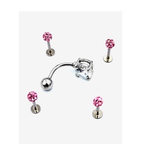 Renkli Taşlı Çelik 5 Adet Kaş Tragus Piercing