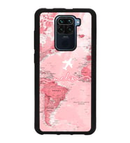 Xiaomi Redmi Note 9 Uyumlu Pembe Harita Tasarımlı Glossy Telefon Kılıfı
