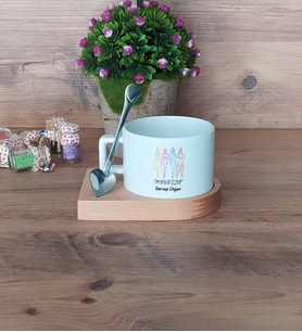 Modelist Kupa Bardak Kısa Ahşap Altlıklı Kaşıklı Modeliste Hediye