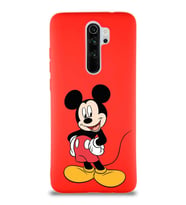 Xiaomi Redmi Note 8 Pro Soft Premier Kapak Mickey Mouse-E Tasarımlı Silikon Kılıf - Kırmızı (Şeffaf)