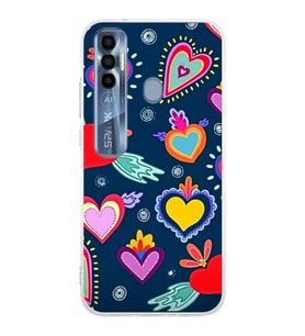 PrintiFy Tecno Spark 7 Pro ile Uyumlu 1mm Slim Fit Retro Renkler 3 Baskılı Şeffaf  Kılıf
