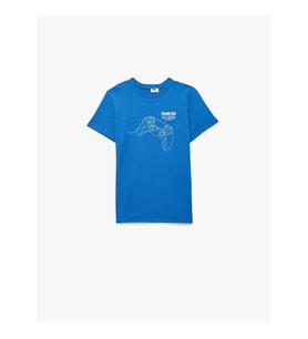Koton Baskılı Bisiklet Yaka Mavi Erkek Çocuk T-Shirt 6SKB10525TK