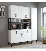 Tanmob MDL0501 Alt Üst Tek Kapılı Çok Amaçlı Dolap 8 Kapaklı Çekmeceli Raflı Beyaz