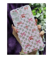 Xiaomi Redmi 13C Uyumlu Kurdele ve Kiraz Desenli Şeffaf Telefon Kılıfı
