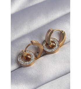 316L Çelik Gold Renk Zirkon Taşlı İç İçe Geçmeli Oval Küpe 5886 - SSSSSS9650-5579
