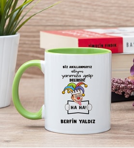 Kişiye Özel Biz Akıllanmayız Tasarım Esprili  Yeşil Kupa Bardak
