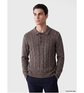 LC WAIKIKI Kahverengi Polo Yaka Desenli Erkek Triko Kazak