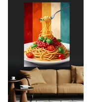 Çatala Sarılı Spagetti Makarna Dekoratif Kanvas - Mdf Ahşap Tablo
