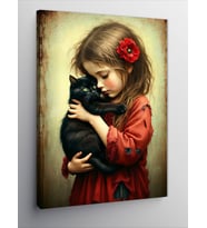 Kanvas Tablo Kedi Seven Küçük Kız