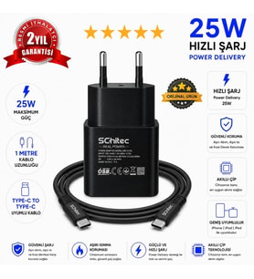 SChitec 25W Type-C Çıkışlı Hızlı Şarj Aleti Type-C to Type-C Kablolu Set Siyah SC006