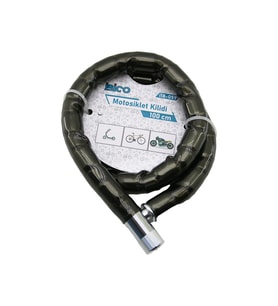 TÜP ANAHTARLI METAL KAFA ÇELİK MOTOR - BİSİKLET KİLİT SİLİNDİRİK SPİRAL KİLİT SİYAH KILIF 22MM X 100CM (5680)