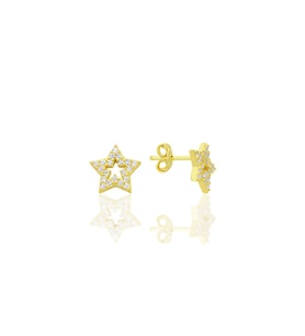 Gümüş altın yaldızlı zirkon taşlı yıldız küpe SGTL12659GOLD