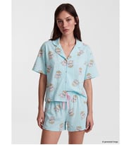 LCW Young Turkuaz Gömlek Yaka Baskılı Kadın Şortlu Pijama Takımı