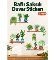 Saksı ve Çiçek Desenli Yapışkanlı Duvar Sticker