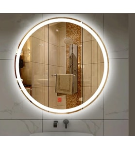 90 cm (çap) Buğu Çözücülü Kumlamalı Yuvarlak Banyo Aynası