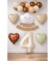 Yaş Retro Kalp Doğum Günü Seti; Krem Rakam Folyo, Banner, Kalp Folyo ve Lateks Balonlar