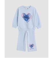 LCW Kids Mavi Bisiklet Yaka Stitch Baskılı Kız Çocuk Sweatshirt Ve Eşofman Altı