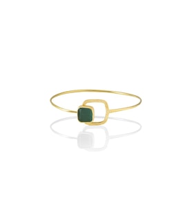Kadir Jewellery 22 Ayar Altın Kaplama El İşçiliği Zirkon Taşlı Kadın Kelepçe Bilezik (K.Yeşil)