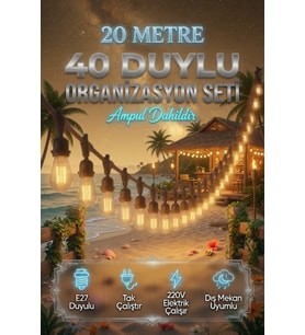20 Metre 40 Duy Organizasyon Seti A60 4W E27 Rustik Ampul Dahil 220V Dış Mekan Bahçe Teras Festoon Y