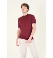 Giyim Dünyası Erkek Sıfır Yaka Biyeli Merserize T-Shirt Bordo