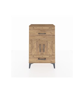 Arges Komodin Tek Raflı 2 Çekmeceli 2 Kapaklı 60x30x96 Çam-Çam