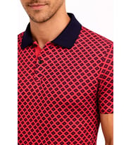Erkek Pike Kumaş Polo Yaka Desenli Tişört Kısa Kol Yazlık T-Shirt - Kırmızı