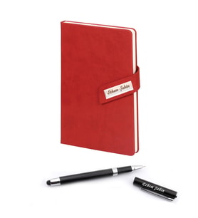 İsme Özel Mıknatıslı Defter Padli Roller Kalem Seti Siyah (Kırmızı)