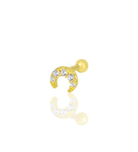 Gümüş altın yaldızlı zirkon taşlı hilal modeli Tragus helix Piercing küpe SGTL12203GOLD